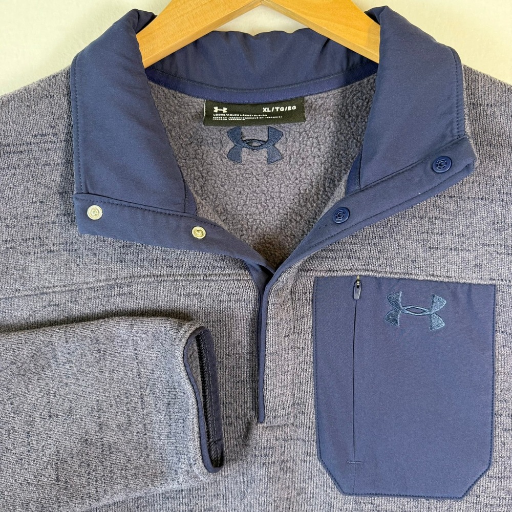 Under Armour Mens XL Specialist Henley 2.0 Fleece Pullover Navy Blue 1316276
